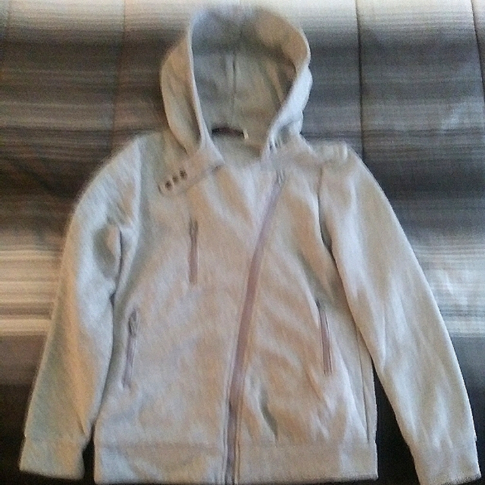 Women's Gray Full Zipper Hooded Sweatshirt Size L Junior NWOT